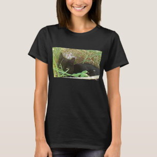 Camiseta Gato preto que esconde na grama