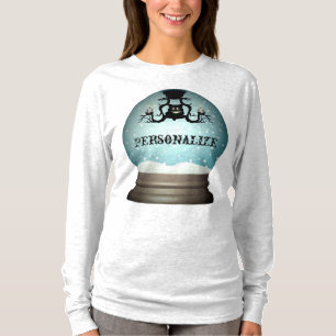Camiseta Gato preto queda candelabro globo de neve azul cin