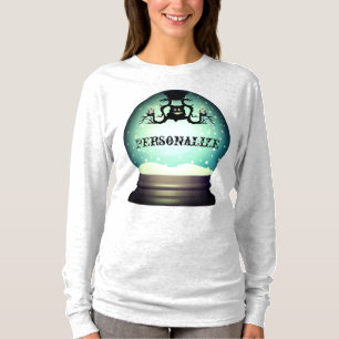 Camiseta Gato preto queda candelabro globo de neve azul cin