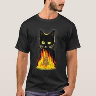Camiseta Gato Preto Queimando Uma Árvore De Natal Engraçado