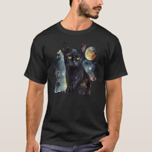 Camiseta Gato Preto retro Amantes de Gato Gato Lua Gata Mãe