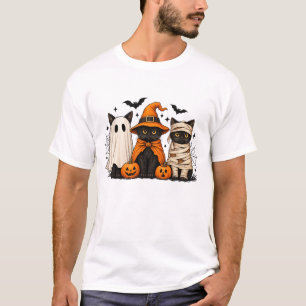 Camiseta Gato Preto Retro Bruxa Halloween Assustador Abóbor