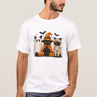 Camiseta Gato Preto Retro Bruxa Halloween Assustador Abóbor