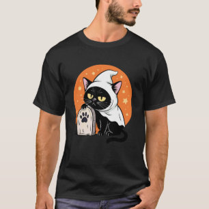 Camiseta Gato Preto Retro Disfarçado Halloween Doces ou Tra