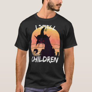 Camiseta Gato Preto Retro Eu Sinto Cheiro de Crianças Terro