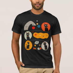 Camiseta Gato Preto Retro MCM: Arte Gráfica Abstrata Cósmic
