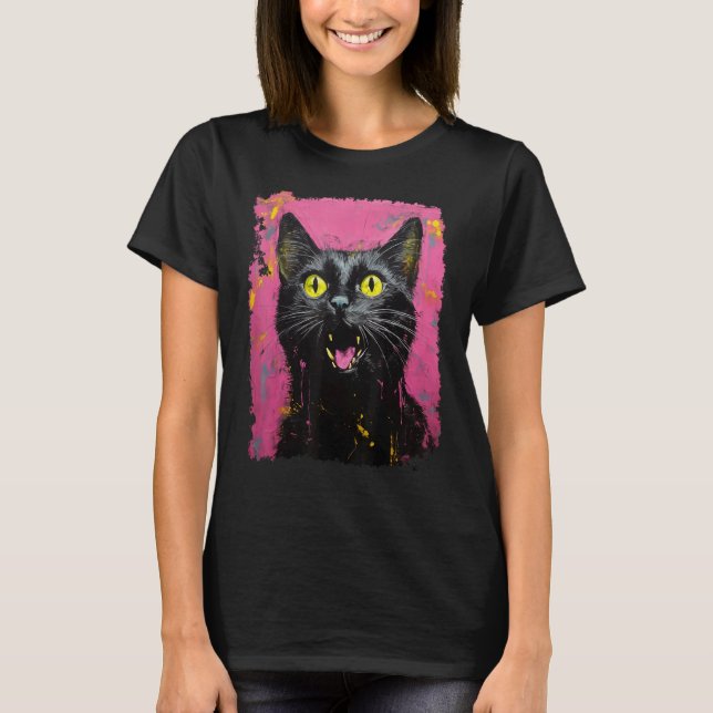 Camiseta Gato Preto Rosa (Frente)