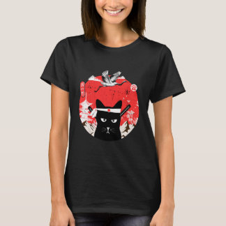 Camiseta Gato preto Samurai japonês Vintage