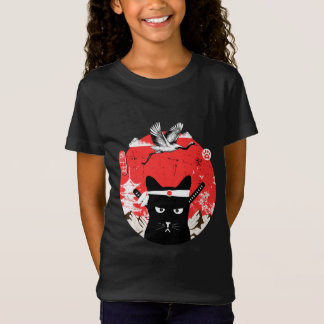 Camiseta Gato preto Samurai japonês Vintage