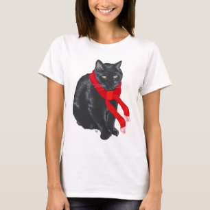Camiseta Gato Preto se Mantendo Aquecido no Natal