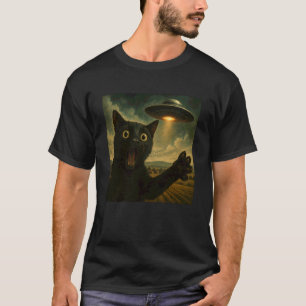 Camiseta Gato Preto Selfie Com ET OVNI Gato Engraçado