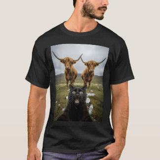 Camiseta Gato Preto Selfie Com Vacas Amantes de Animais Eng