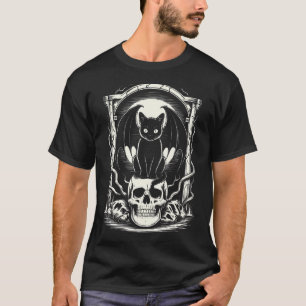 Camiseta Gato Preto Sinistro Caveira Morcego Esqueleto Góti