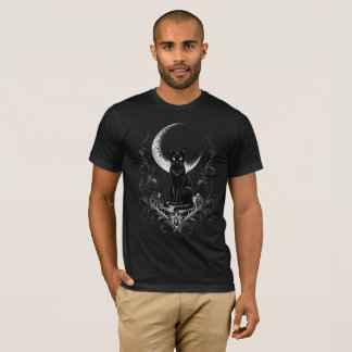 Camiseta Gato Preto Sob Desenho de Bruxa Gótica da Lua