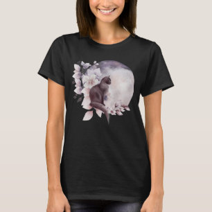 Camiseta Gato Preto sob uma Lua Cheia Mágica