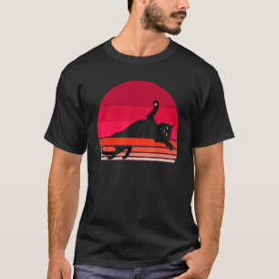 Camiseta Gato Preto Sol Poente Vintage Dono de Gatinho Pet