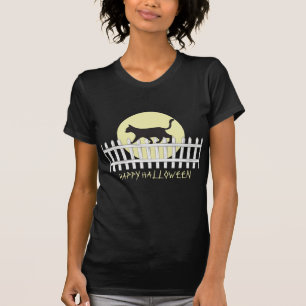 Camiseta Gato Preto Spooky em T-Shirt com Cerca de Picket