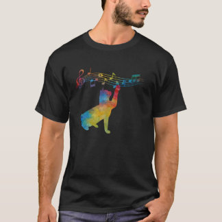 Camiseta Gato Preto Subindo Folha de Música Nota Ideia