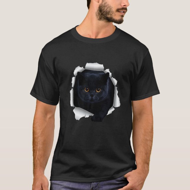 Camiseta Gato Preto Tecido Rasgado (Frente)
