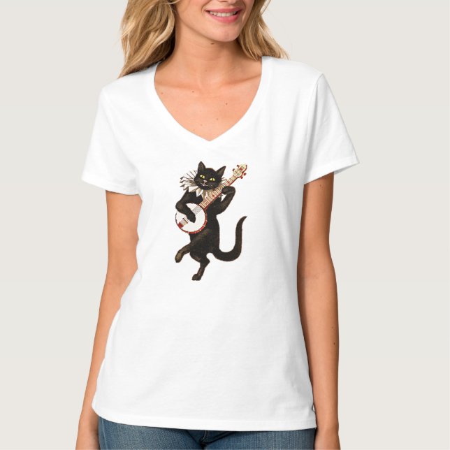 Camiseta Gato Preto Tocando Banjo (Frente)