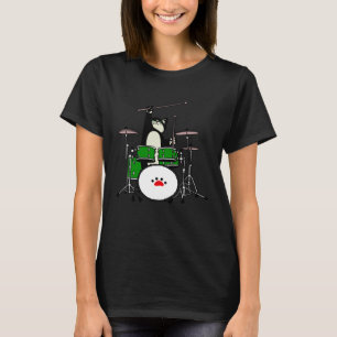 Camiseta Gato Preto Tocando Bateria Baterista Gatito Músico