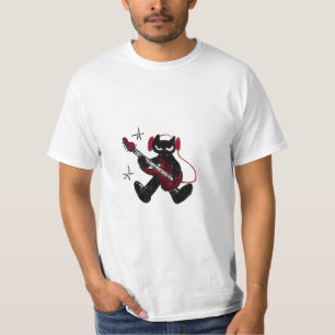 Camiseta Gato Preto Tocando Guitarra Elétrica Rockstar Kitt