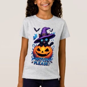 Camiseta Gato Preto Travesso de Chapéu de Bruxa