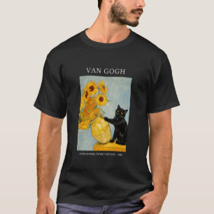 Camiseta Gato Preto Travesso Engraçado Vasos de Girassóis V