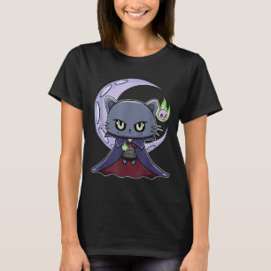 Camiseta Gato Preto Vampiro Drácula E Fogo Mágico Para
