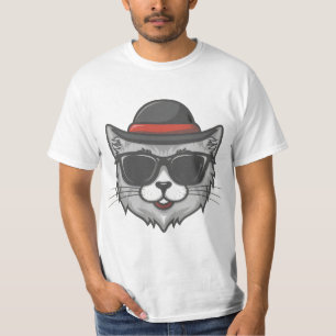 Camiseta gato preto vestindo óculos de sol, gato engraçado
