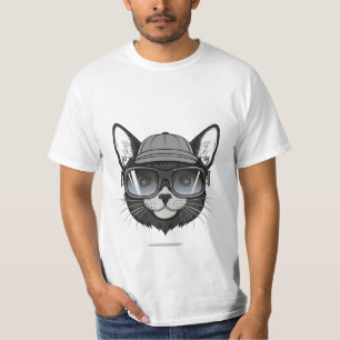Camiseta gato preto vestindo óculos de sol, gato engraçado