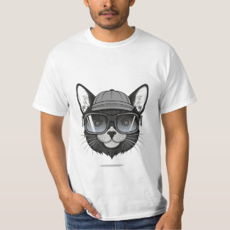 Camiseta gato preto vestindo óculos de sol, gato engraçado