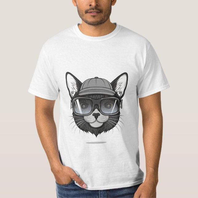 Camiseta gato preto vestindo óculos de sol, gato engraçado (Frente)