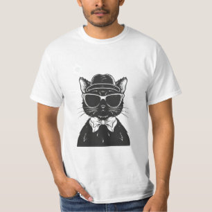 Camiseta gato preto vestindo óculos de sol, gato engraçado