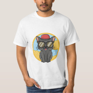 Camiseta gato preto vestindo óculos de sol, gato engraçado