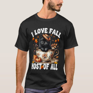 Camiseta Gato Preto Vibrações de Outono para Mãe de Gato Eu