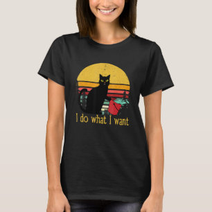 Camiseta Gato Preto Vintage Copo Vermelho Eu Faço O Que Que