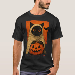 Camiseta Gato Preto Vintage Divertido Halloween Abóbora Ass