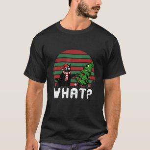 Camiseta Gato Preto Vintage Puxando Árvore De Natal Sobre G