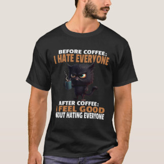 Camiseta Gato Preto Zangado Bebe Café Antes do Café Eu Odei