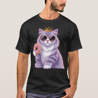 Camiseta Gato Princesa Fofa Óculos de Sol Donut Engraçado F