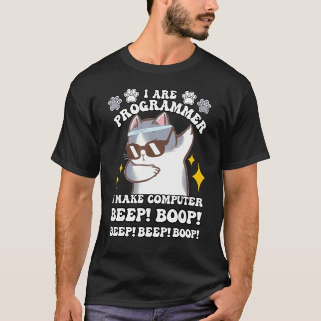 Camiseta gato programador computador eu sou programador bee (Frente)