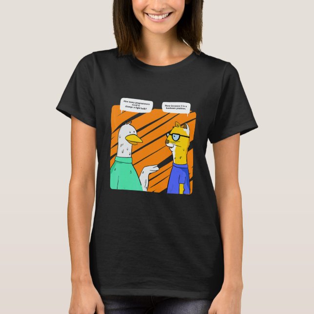 Camiseta Gato Programador e Ganso  Geek  Piada de Computado (Frente)