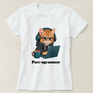 Camiseta Gato Programador Engraçado com Piada de Pur-ograma