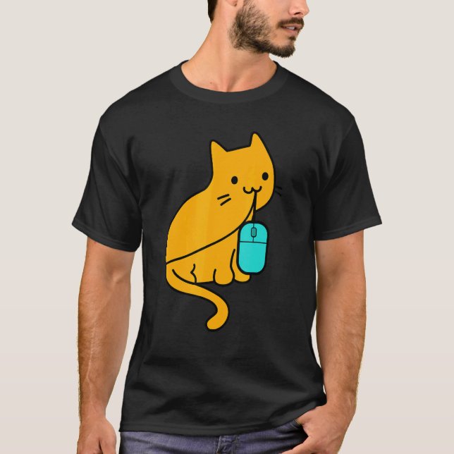 Camiseta Gato programador jogador comendo mouse de jogos de (Frente)