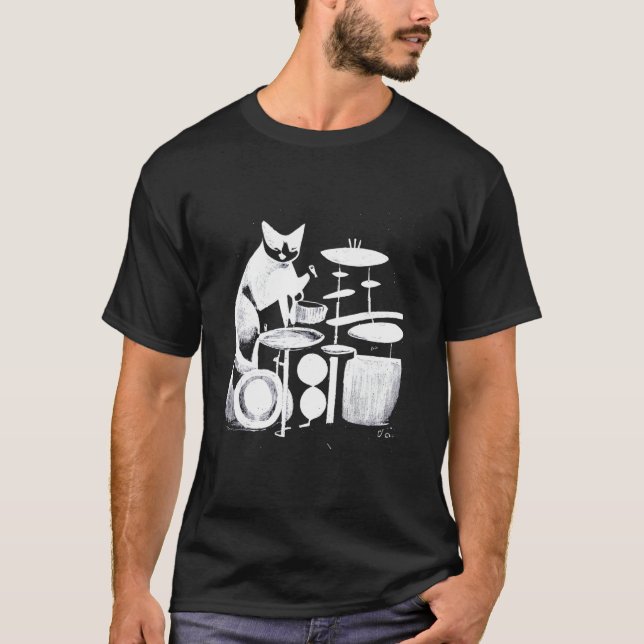 Camiseta Gato Punk Tocando Bateria 2 (Frente)