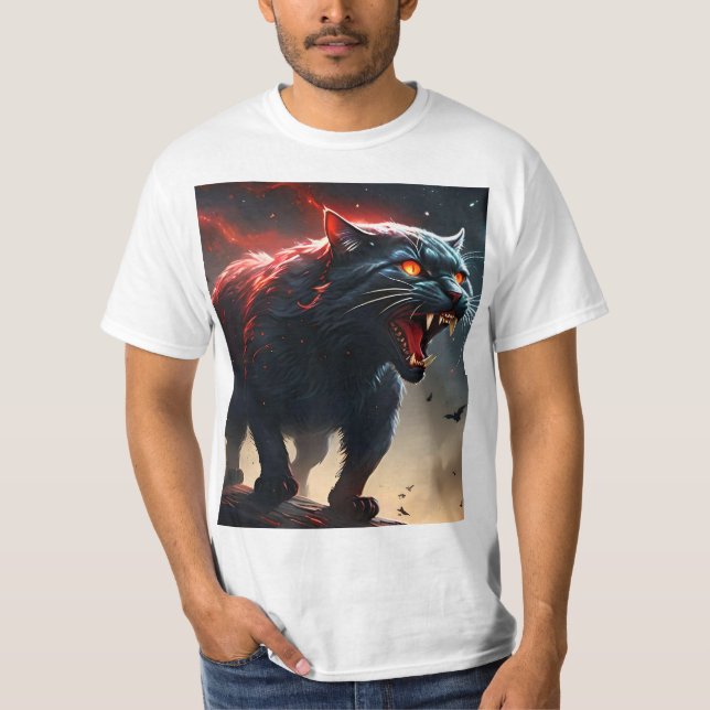 Camiseta Gato Pussy De Halloween, Preto Irritado, (Frente)