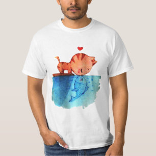 Camiseta Gato que beija peixes