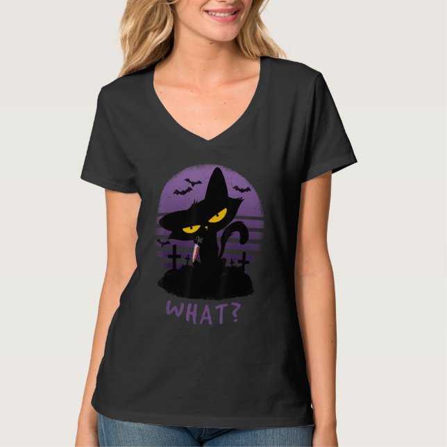Camiseta Gato Que   Gato Assassinato Com Faca (Frente)