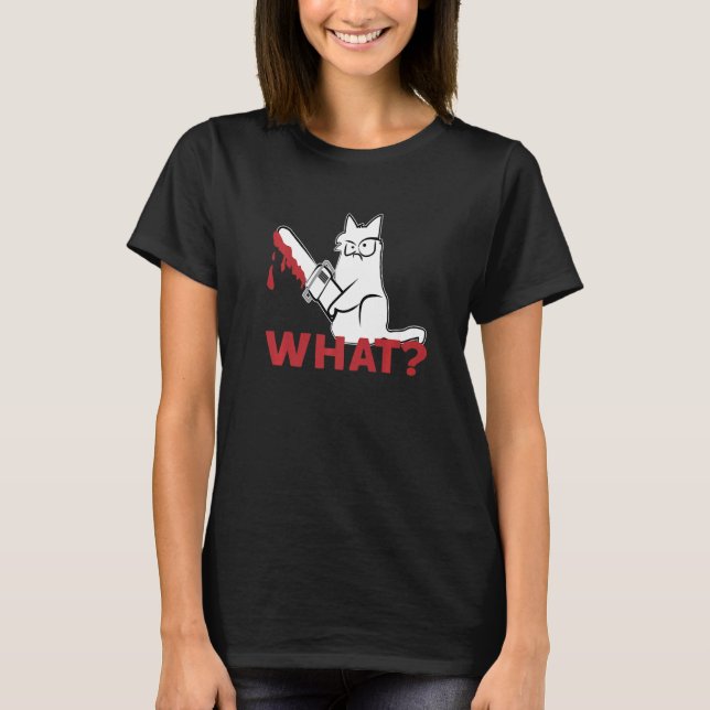 Camiseta Gato Que Gato Branco Assassino Com motosserra (Frente)